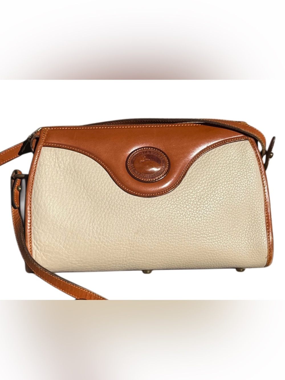 Dooney & Bourke Cream Pebbled Leather Shoulder Bag with Tan Trim
